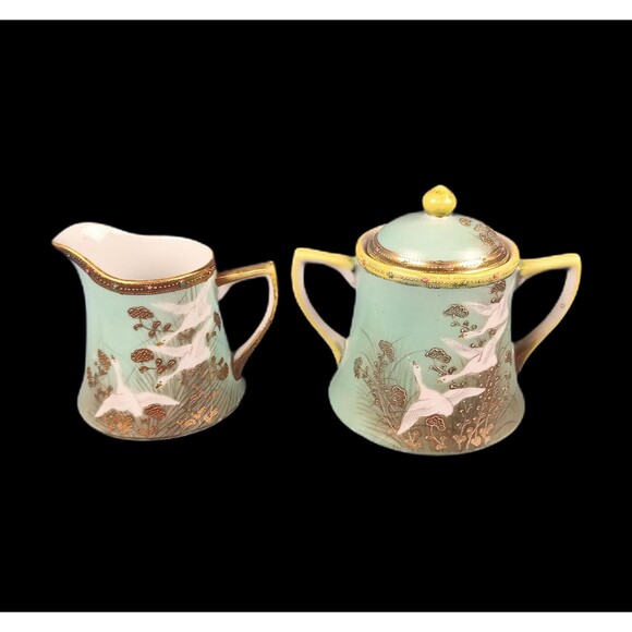 Japanese Tea Set Hand Painted Vintage Nippon SNB Milk Creamer and Sugar Dish